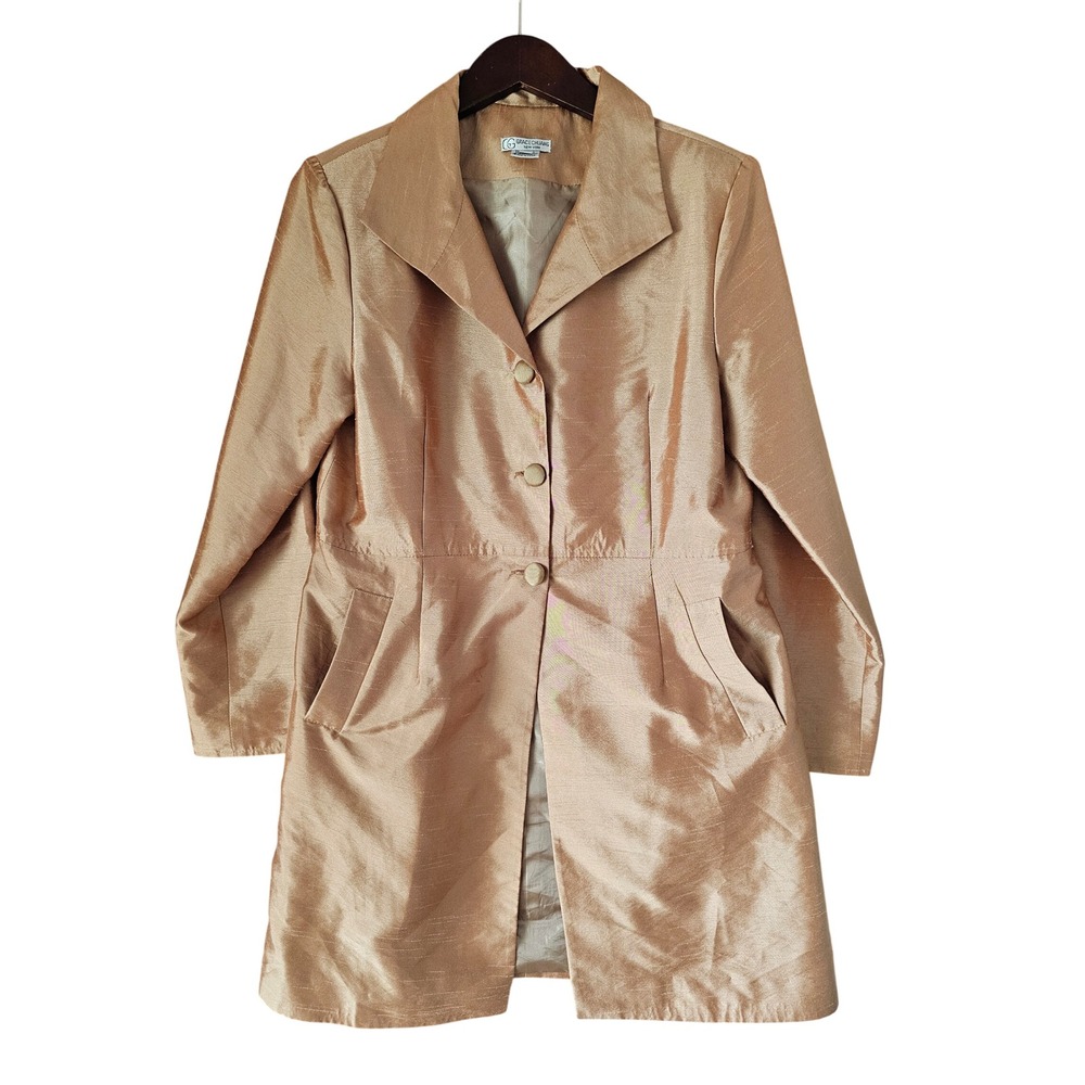 Grace Chuang New York Champagne Gold Button Front Topper Jacket Women Medium